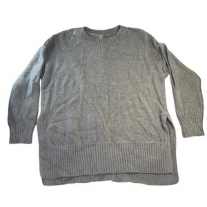 Aerie Oversized Gray Crewneck Sweater Side Slit Ribbed Knit Pullover S/P